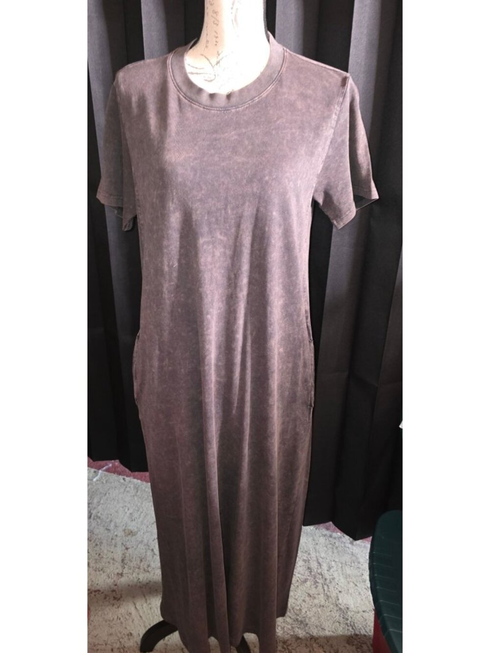 Rae Mode Womens Washed Brown Short Sleeve Maxi Dress With Pockets Size Small 100
